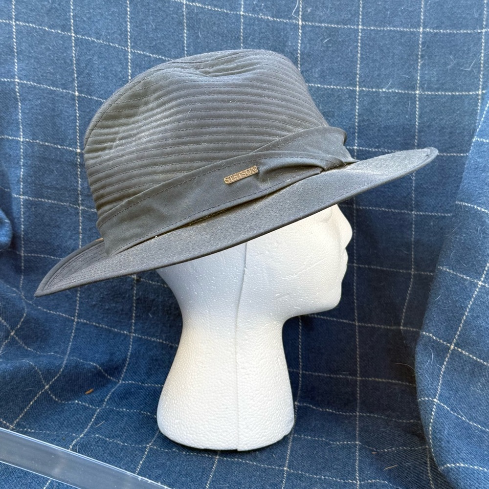Vintage STETSON Size Large 7 1/4 - 7 3/8 Men's Hat Cap USA made Fedora Navy Blue